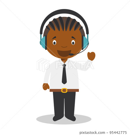Cute cartoon vector illustration of a black or african american male telemarketing phone operator. Cute cartoon vector illustration of a black or african american male telemarketing phone operator. 95442775