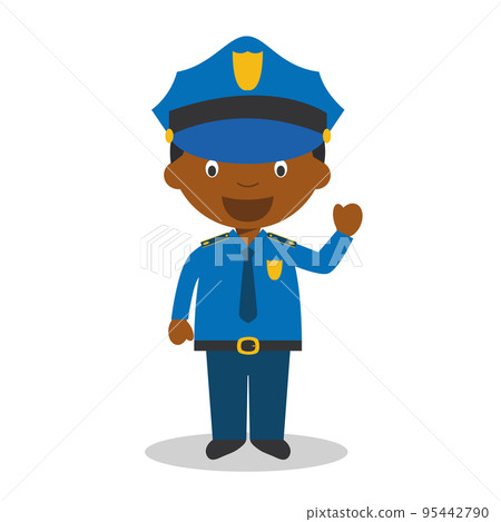 Cute cartoon vector illustration of a black or african american male policeman. 95442790