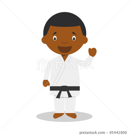 Cute cartoon vector illustration of a black or african american male karateka. 95442800