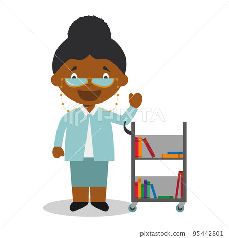 Cute cartoon vector illustration of a black or african american librarian. Cute cartoon vector illustration of a black or african american librarian. 95442801