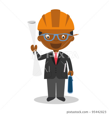 Cute cartoon vector illustration of a black or african american male architect. 95442823