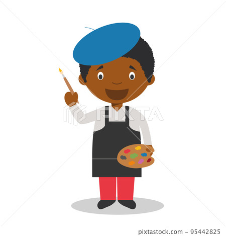 Cute cartoon vector illustration of a black or african american male artist. 95442825