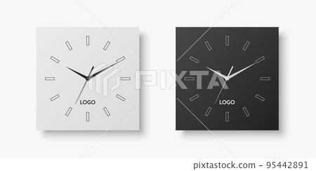 Vector 3d Realistic White, Black Square Wall Office Clock Set, Design Template Isolated on White. Dial with Roman Numerals. Mock-up of Wall Clock for Branding and Advertise Isolated. Clock Face Design Vector 3d Realistic White, Black Square Wall Office Clock Set, Design Template Isolated on White. Dial with Roman Numerals. Mock-up of Wall Clock for Branding and Advertise Isolated. Clock Face Design 95442891