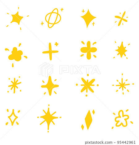 Set of hand drawn sparkle and starburst. Doodle style. Illustration. 95442961