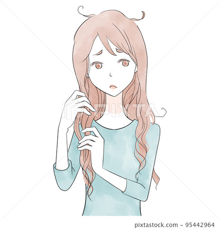 Illustration of a woman worried about her hair (black line) Illustration of a woman worried about her hair (black line) 95442964