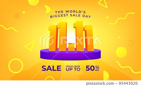 11.11 Online sale banner template. Global shopping world sales day poster on yellow background. 95443020