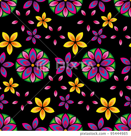 Colorful Flower Mandalas Seamless background. Oriental pattern, decorative elements, vector illustration. Islam, Arabic, Indian, turkish, pakistan, chinese, ottoman motifs for cover, fabric, textile 95444985