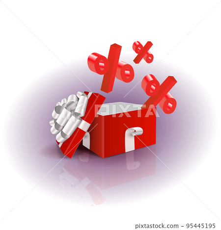 Red box with bow, percent sign, isolated design element Red box with bow, percent sign, isolated design element 95445195