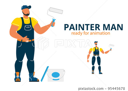 Front view of workman in uniform holding brush 95445678