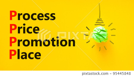 PPPP process price promotion place symbol. Concept words PPPP process price promotion place on yellow paper on beautiful yellow background. Business and PPPP process price promotion place concept. PPPP process price promotion place symbol. Concept words PPPP process price promotion place on yellow paper on beautiful yellow background. Business and PPPP process price promotion place concept. 95445848