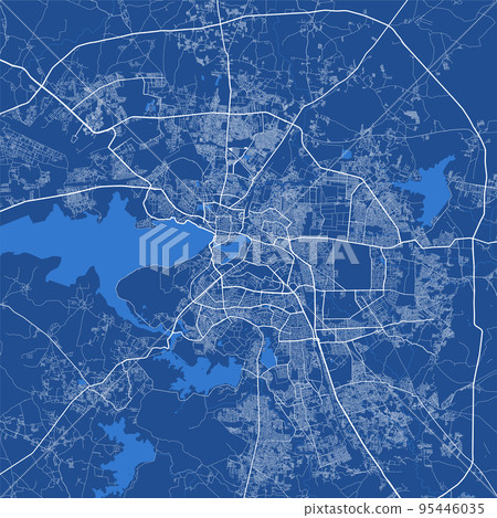 Detailed map poster of Bhopal city, linear print map. Blue skyline urban panorama. Decorative graphic tourist map of Bhopal territory. Detailed map poster of Bhopal city, linear print map. Blue skyline urban panorama. Decorative graphic tourist map of Bhopal territory. 95446035