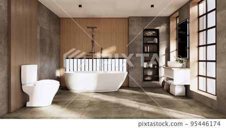 The Bath and toilet on bathroom japanese wabi sabi style .3D rendering The Bath and toilet on bathroom japanese wabi sabi style .3D rendering 95446174