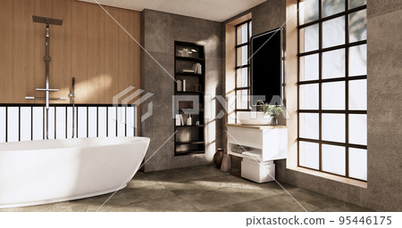 The Bath and toilet on bathroom japanese wabi sabi style .3D rendering The Bath and toilet on bathroom japanese wabi sabi style .3D rendering 95446175