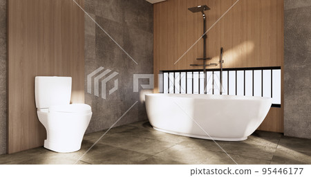 The Bath and toilet on bathroom japanese wabi sabi style .3D rendering The Bath and toilet on bathroom japanese wabi sabi style .3D rendering 95446177