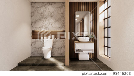 The Bath and toilet on bathroom japanese wabi sabi style .3D rendering The Bath and toilet on bathroom japanese wabi sabi style .3D rendering 95446208