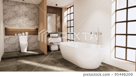 The Bath and toilet on bathroom japanese wabi sabi style .3D rendering 95446209