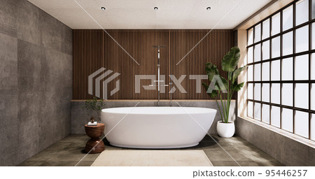 The Bath and toilet on bathroom japanese wabi sabi style .3D rendering The Bath and toilet on bathroom japanese wabi sabi style .3D rendering 95446257