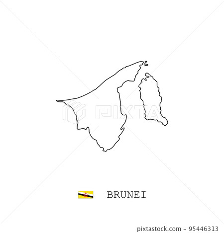 Brunei vector map outline, line, linear. Brunei black map on white background. Brunei 95446313