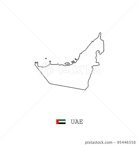 UAE vector map outline, line, linear. United Arab Emirates black map on white background. UAE flag 95446358