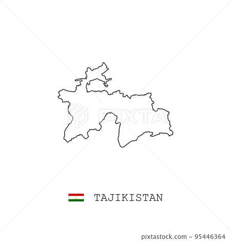 Tajikistan vector map outline, line, linear. Tajikistan black map on white background. Tajikistan flag Tajikistan vector map outline, line, linear. Tajikistan black map on white background. Tajikistan flag 95446364
