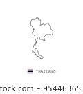 Thailand vector map outline, line, linear. Thailand black map on white background. Thailand flag 95446365