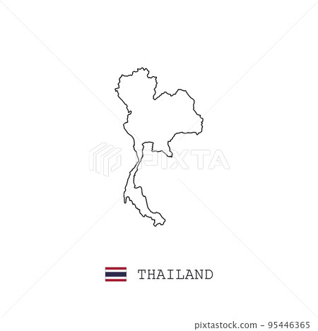 Thailand vector map outline, line, linear. Thailand black map on white background. Thailand flag 95446365