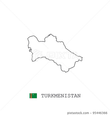 Turkmenistan vector map outline, line, linear. Turkmenistan black map on white background. Turkmenistan flag Turkmenistan vector map outline, line, linear. Turkmenistan black map on white background. Turkmenistan flag 95446366
