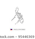 Philippines vector map outline, line, linear. Philippines black map on white background. Philippines flag 95446369