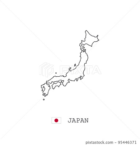 Japan vector map outline, line, linear. Japan black map on white background. Japan flag Japan vector map outline, line, linear. Japan black map on white background. Japan flag 95446371