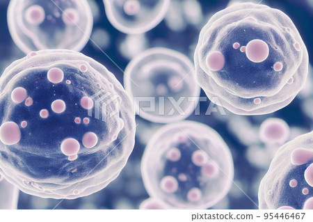 HIV Virus Particles Budding away from T-lymphocytes Cell Membrane 95446467