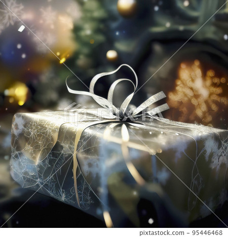 Christmas Background with Beautifully Packed Present and Soft Bokeh 95446468