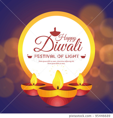 Happy Diwali greeting illustration with burning diya for festival of lights on Diwali Holiday backgrounds Happy Diwali greeting illustration with burning diya for festival of lights on Diwali Holiday backgrounds 95446689
