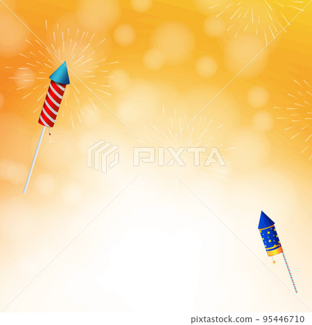Festive fireworks on yellow colorful bokeh background. Fireworks background. Copy space for your text. Festive fireworks on yellow colorful bokeh background. Fireworks background. Copy space for your text. 95446710