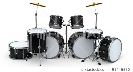 Set of realistic drums with metal cymbals or drumset on white background 95446880