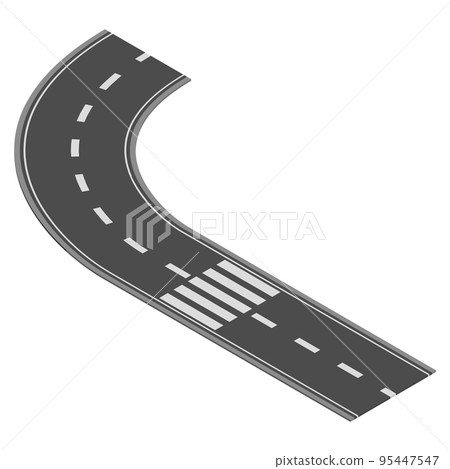 Isometric road element for highway city street map traffic creation. Asphalt part of road and route with curve 95447547