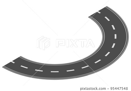 Isometric road element for highway city street map traffic creation. Asphalt part of road and route with curve and crosses 95447548