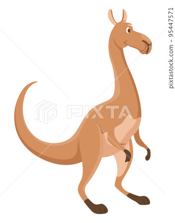 Kangaroo character posing. Adult kangaroo with pouch standing. Vector flat cartoon animal of australian fauna and wildlife, isolated on white background Kangaroo character posing. Adult kangaroo with pouch standing. Vector flat cartoon animal of australian fauna and wildlife, isolated on white background 95447571