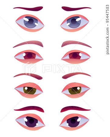 Face construction element, avatar creation with head parts. Vector cartoon set of eyes and eyebrows. Head parts pack for face generator isolated on white background 95447583