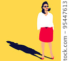 Sweet gorgeous adorable good-looking funky positive enjoying life lady in sunglasses on yellow shine background 95447613