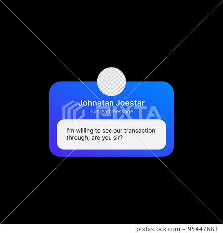 Unread Message Notification Banner Illustration. Social Media UI Concept on Black Background. Editable User Profile Icon, Name and Text in Blue Flat Design Frame. Web Element for Mobile Applications Unread Message Notification Banner Illustration. Social Media UI Concept on Black Background. Editable User Profile Icon, Name and Text in Blue Flat Design Frame. Web Element for Mobile Applications 95447681