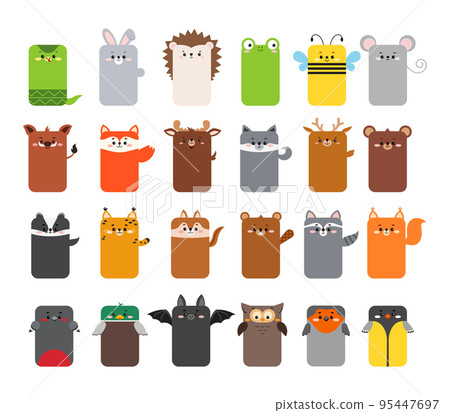 Rectangular forest animal faces icon set isolated on white. Rectangular forest animal faces icon set isolated on white. 95447697