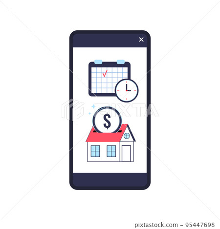 Easy property mortage credit payment with calendar on phone screen. Easy property mortage credit payment with calendar on phone screen. 95447698