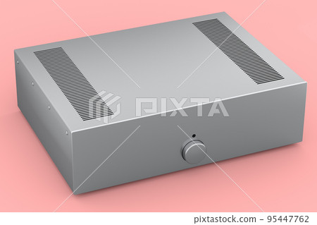 HiFi system with turntable and amplifier for home theater on pink background. 95447762