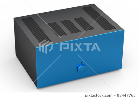 HiFi system with turntable and amplifier for home theater on white background. 95447763