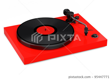 Vinyl record player or DJ turntable with retro vinyl disk on white background. 95447771