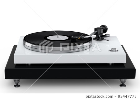Vinyl record player or DJ turntable with retro vinyl disk on white background. 95447775