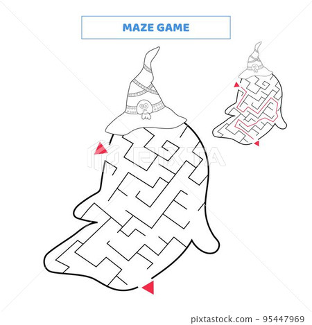 Maze game for kids. Find your way out of the maze with cute ghost.	 95447969