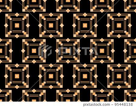 Geometric seamless pattern in art deco style. Golden lines pattern, vintage linear style. Design a template for wallpapers, banners, posters and advertisement marketing. Vector illustration Geometric seamless pattern in art deco style. Golden lines pattern, vintage linear style. Design a template for wallpapers, banners, posters and advertisement marketing. Vector illustration 95448138