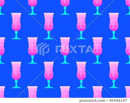 Cocktail glass seamless pattern. Martini glass pixel art. 8 bit graphic in the style of video games from the 90s. Design for printing, wrapping and advertising. Vector illustration Cocktail glass seamless pattern. Martini glass pixel art. 8 bit graphic in the style of video games from the 90s. Design for printing, wrapping and advertising. Vector illustration 95448147