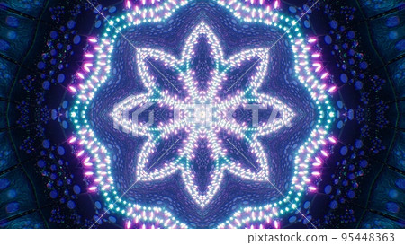 Geometric Flower Pattern Colorful Neon Disco Light 3D Illustration Geometric Flower Pattern Colorful Neon Disco Light 3D Illustration 95448363